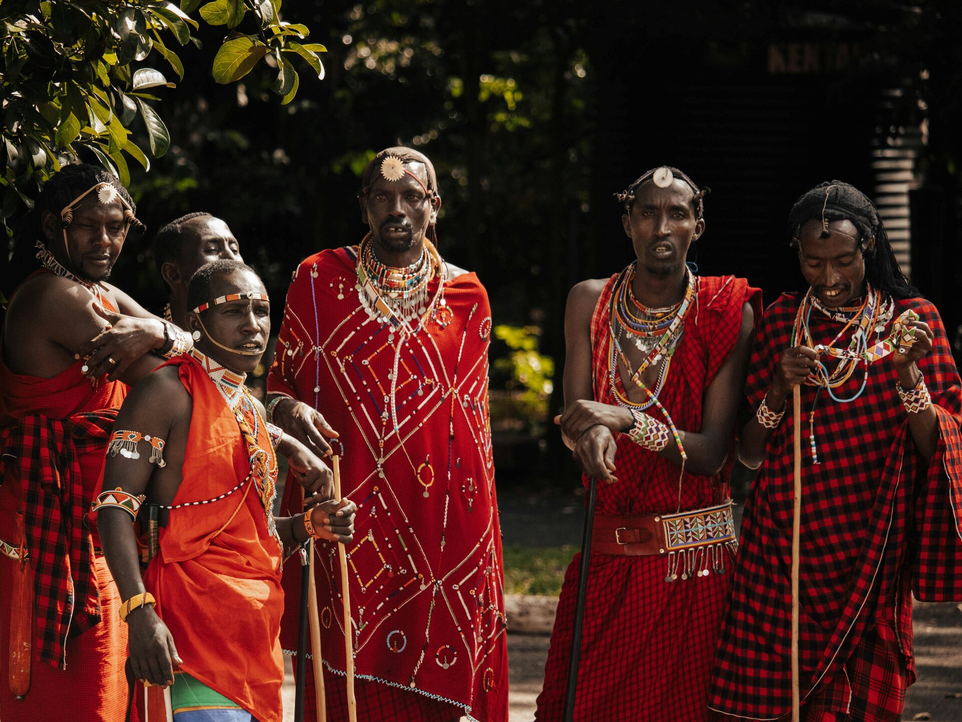 Maasai warriors in traditional red shuka